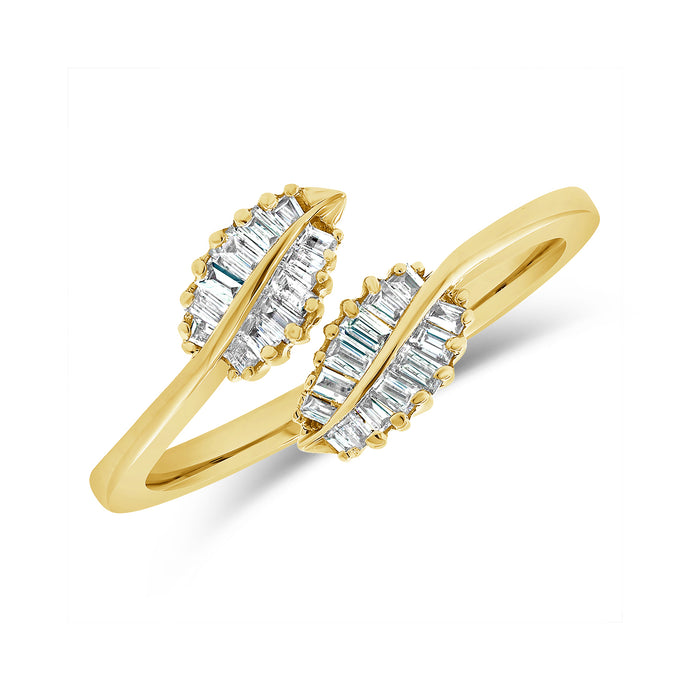 14K Gold & Baguette Diamond Leaf Crossover Ring