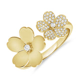 14K Gold Diamond Double Flower Ring - 0.17 CT