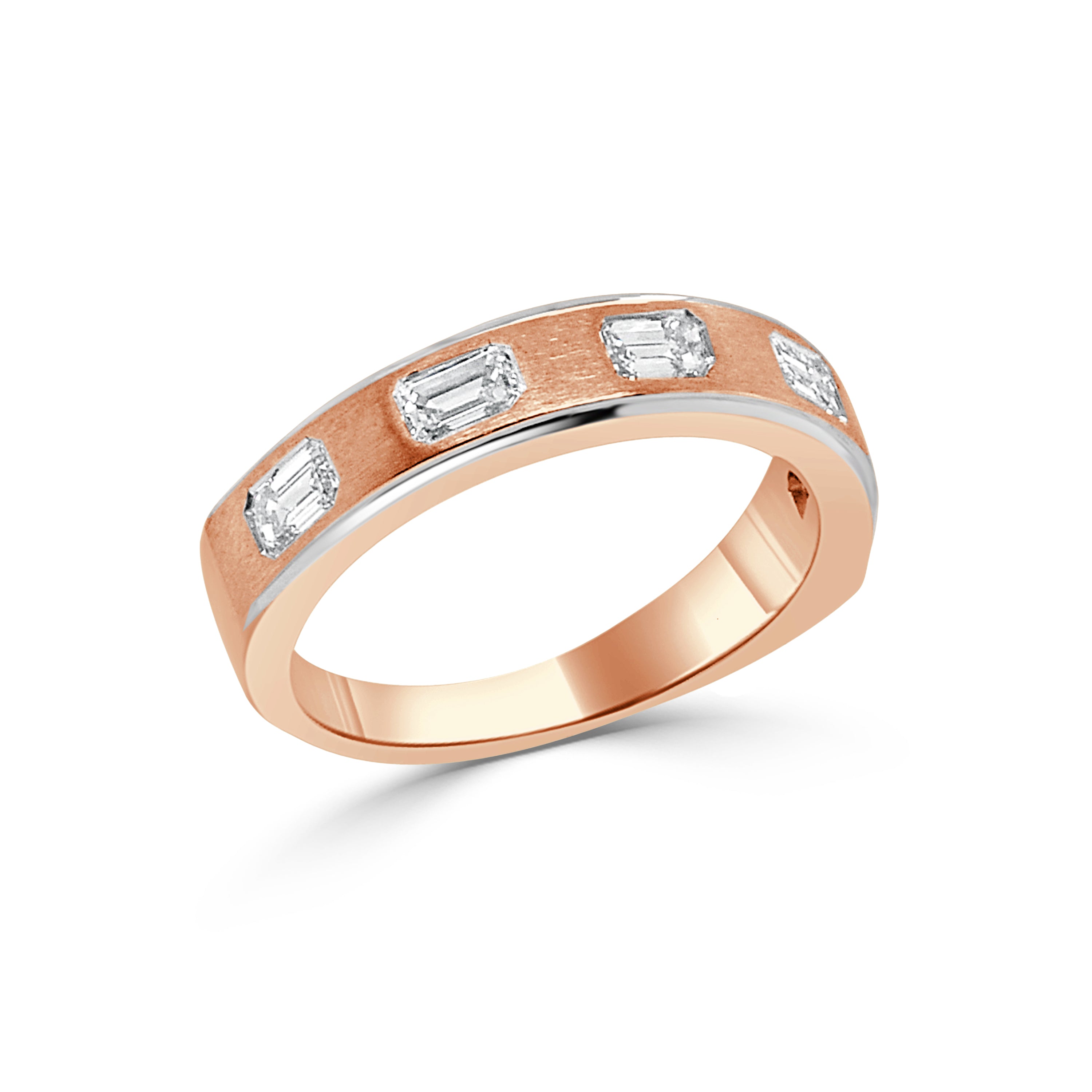 14K Gold Diamond Emerald Cut Gypsy Set Band- 0.75 CT