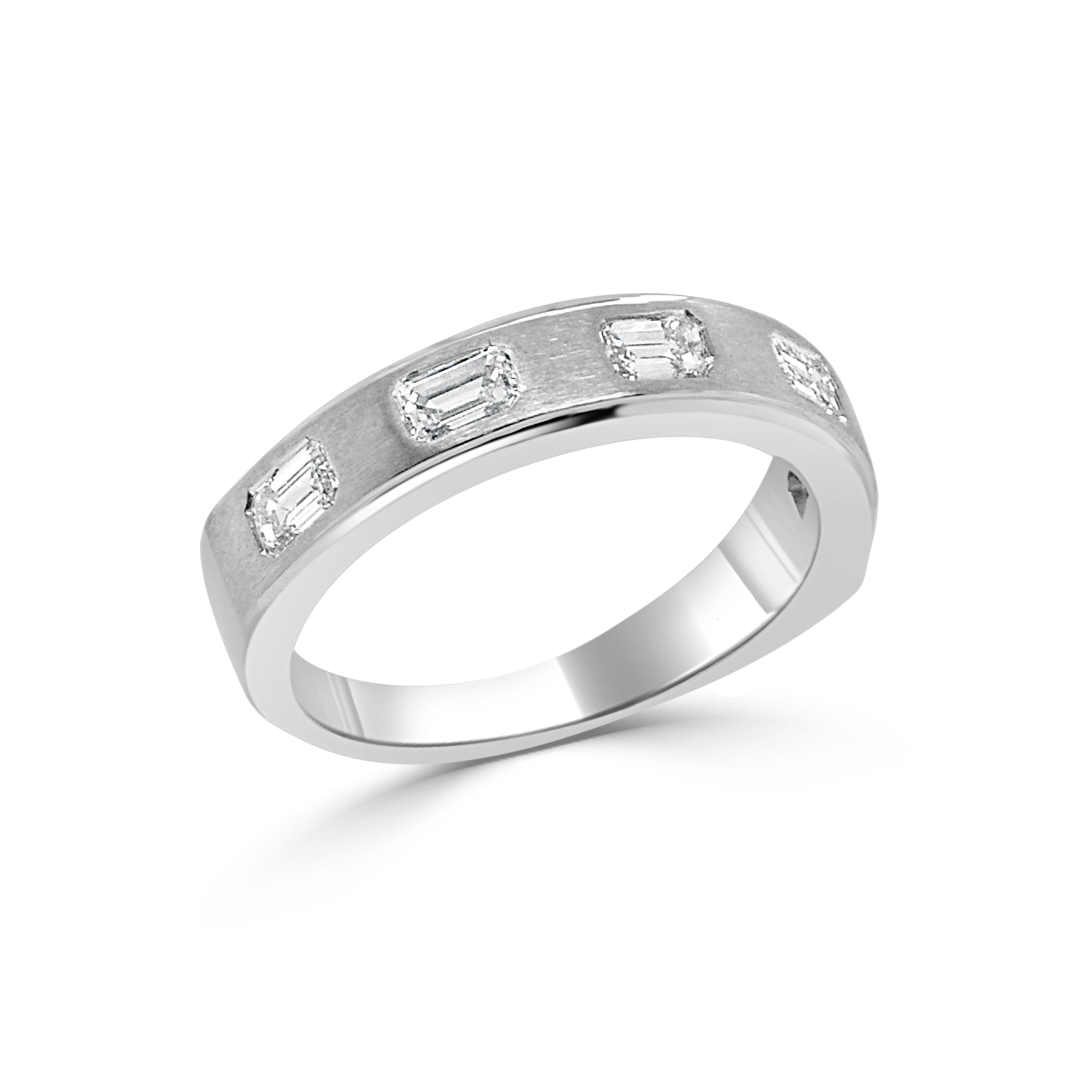 14K Gold Diamond Emerald Cut Gypsy Set Band- 0.75 CT