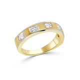 14K Gold Diamond Emerald Cut Gypsy Set Band- 0.75 CT