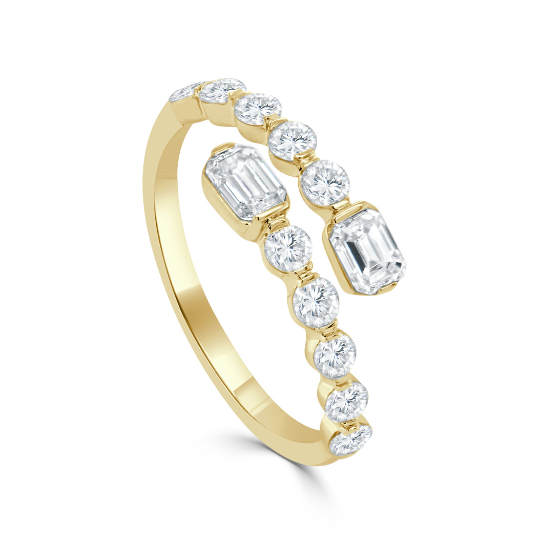 14K Gold Round & Emerald-Cut Diamond Wrap Ring