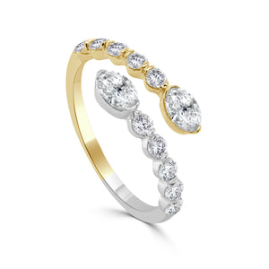 14K Gold & Oval Cut Diamond Bypass Ring