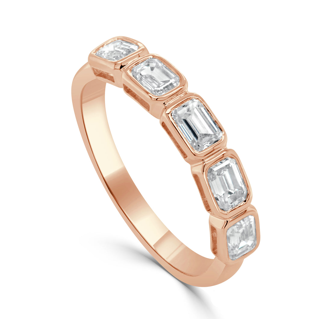 14K Gold & Emerald-Cut Diamond Half Way Around Ring