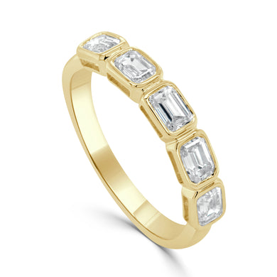14K Gold & Emerald-Cut Diamond Half Way Around Ring