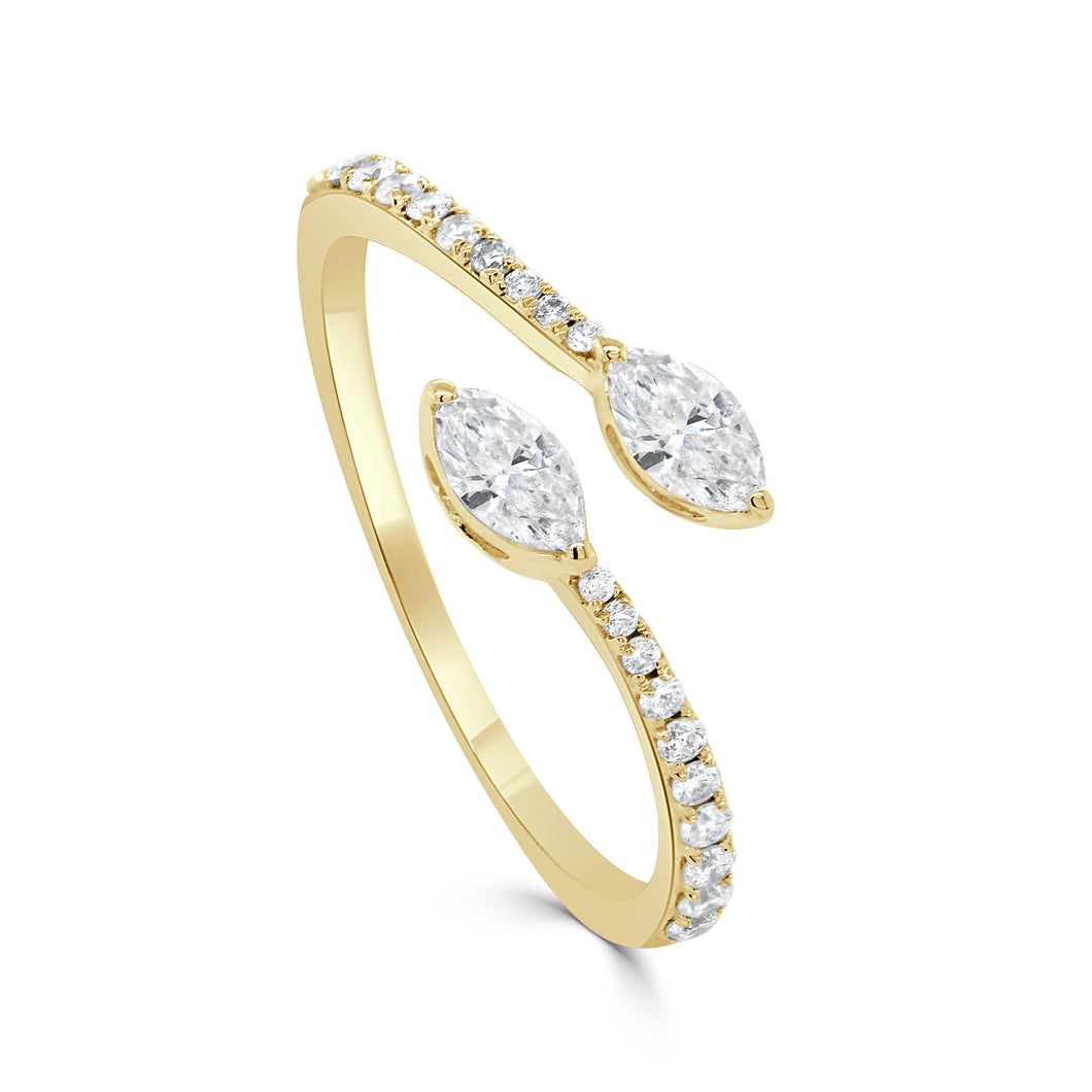 14K Gold & Marquise Diamond Bypass Ring