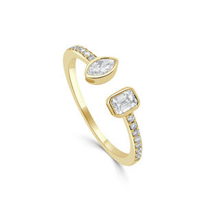 14K Gold Marquise and Emerald Cut Open Diamond Ring
