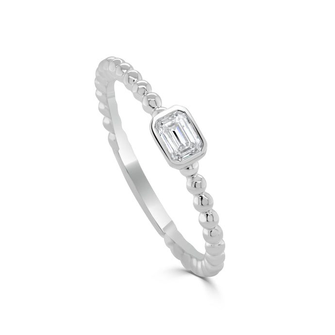 14K Gold & Emerald-Cut Diamond Beaded Ring
