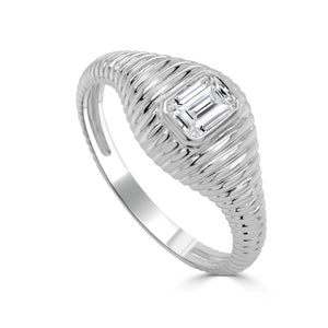 14K Gold Emerald Cut Diamond Wave Ring