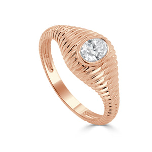 14K Gold Oval Cut Diamond Wave Ring