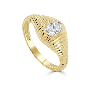 14K Gold Oval Cut Diamond Wave Ring