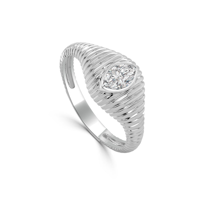 14K Gold Marquise Cut Diamond Wave Ring