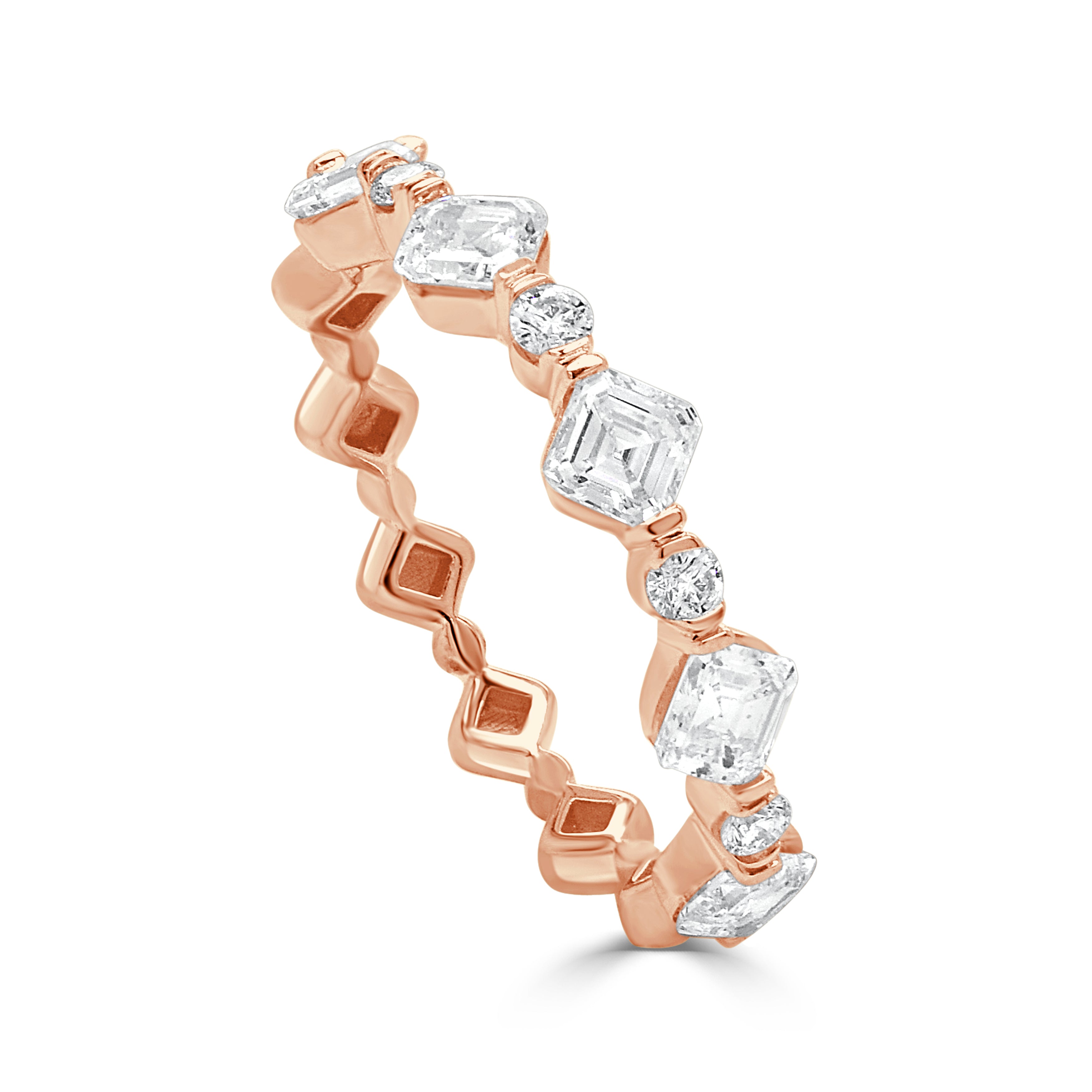 14K Gold Asscher Cut & Round Diamond Ring - 0.82ct