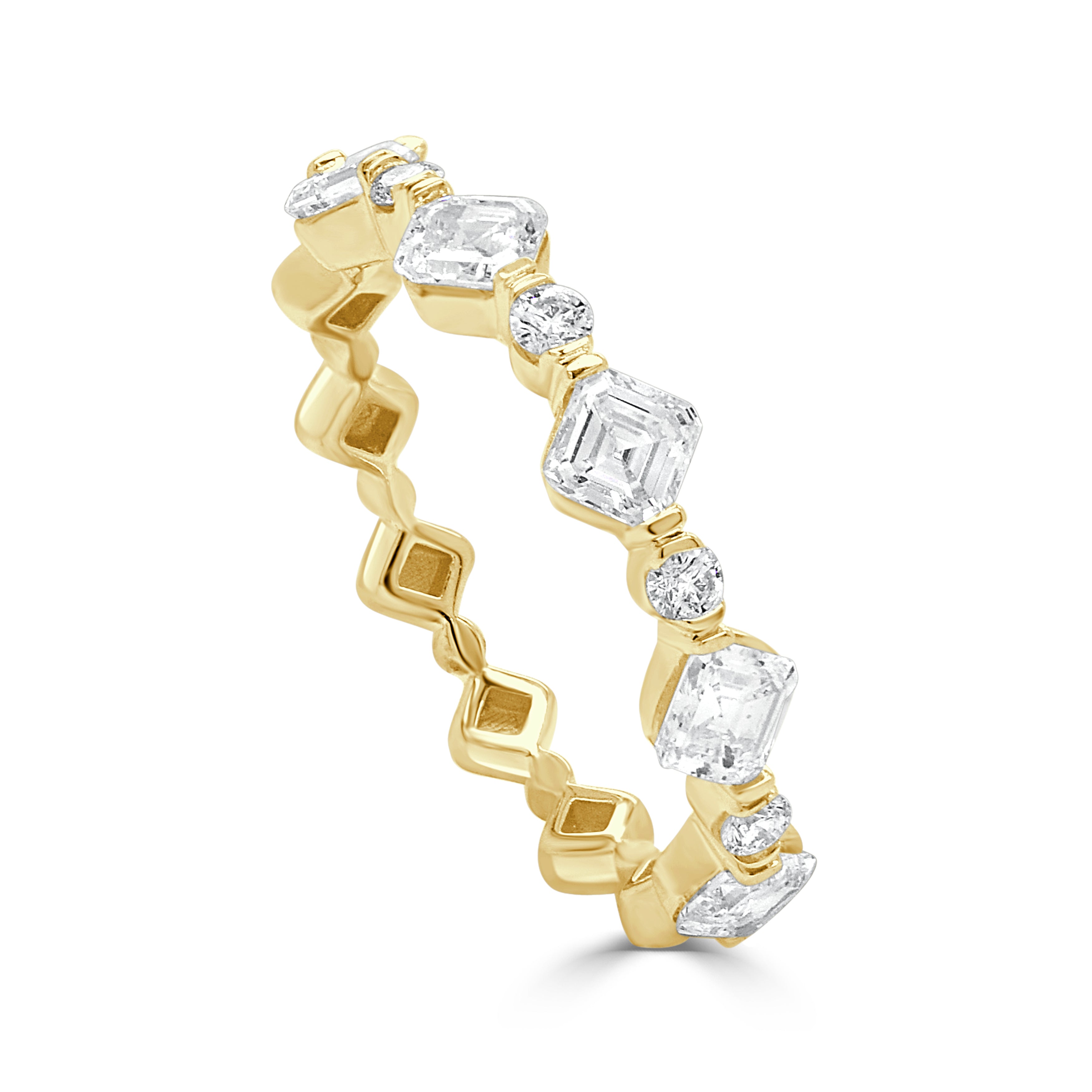 14K Gold Asscher Cut & Round Diamond Ring - 0.82ct
