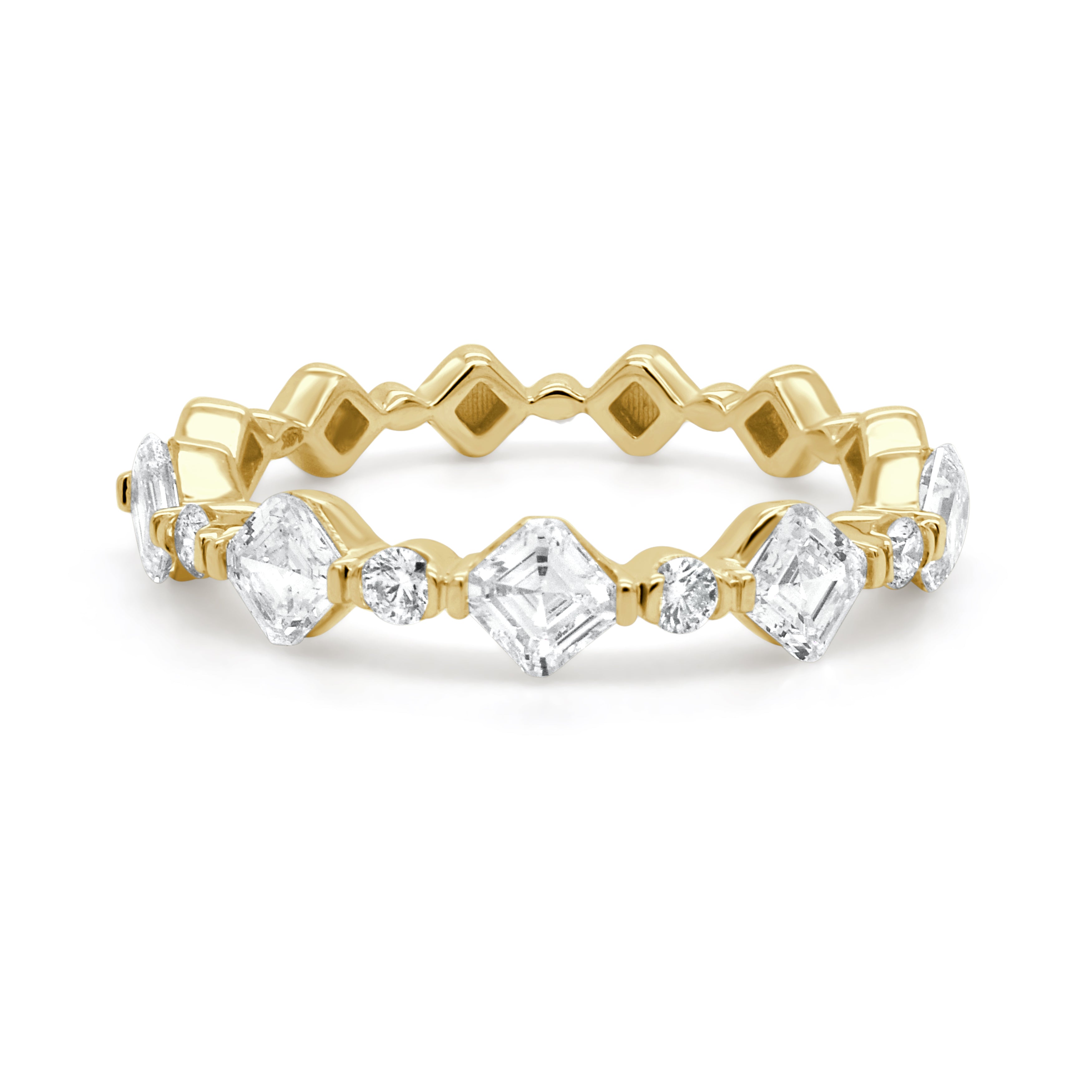 14K Gold Asscher Cut & Round Diamond Ring - 0.82ct