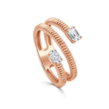 14K Gold Emerald Cut & Oval Diamond Wrap Ring - 0.42ct