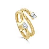 14K Gold Emerald Cut & Oval Diamond Wrap Ring - 0.42ct