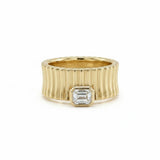 14K Gold Emerald Cut Diamond Textured Ring - 0.31 CT