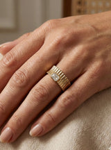 14K Gold Emerald Cut Diamond Textured Ring - 0.31 CT