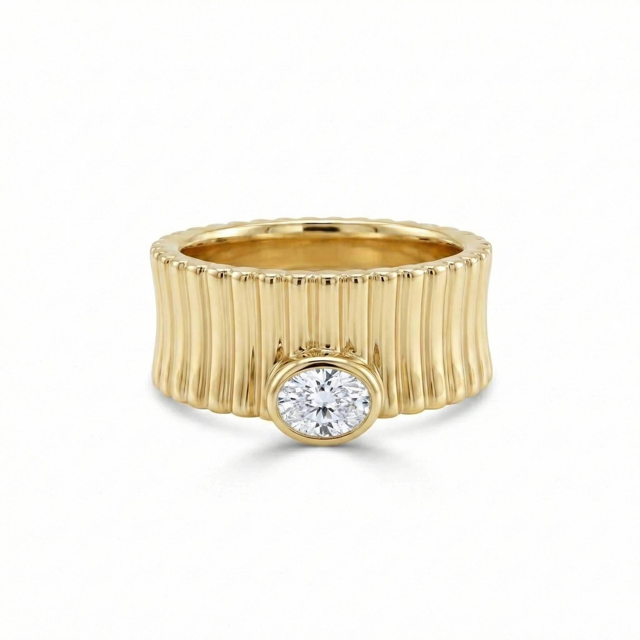 14K Gold Oval Cut Textured Ring - 0.31 CT