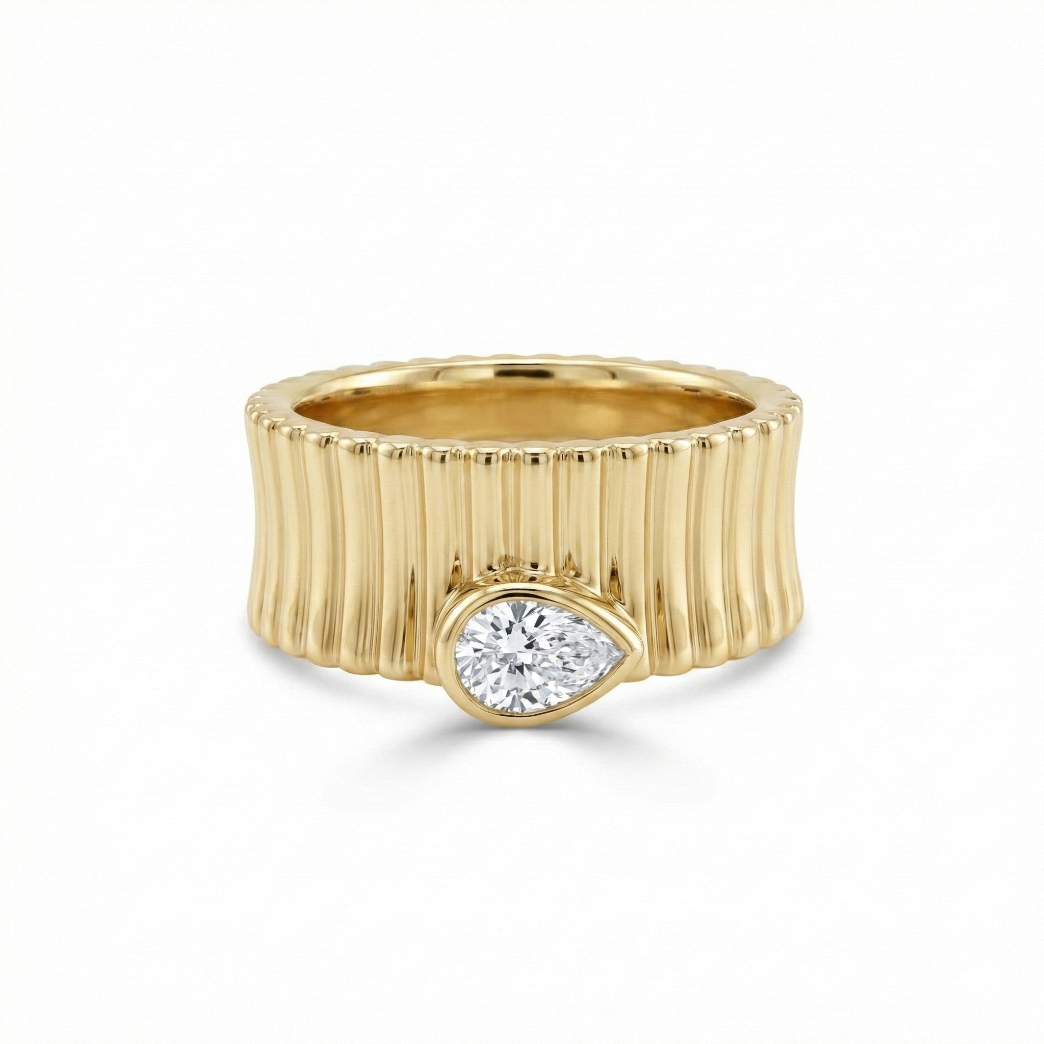 14K Gold Pear Shape Textured Ring - 0.31 CT