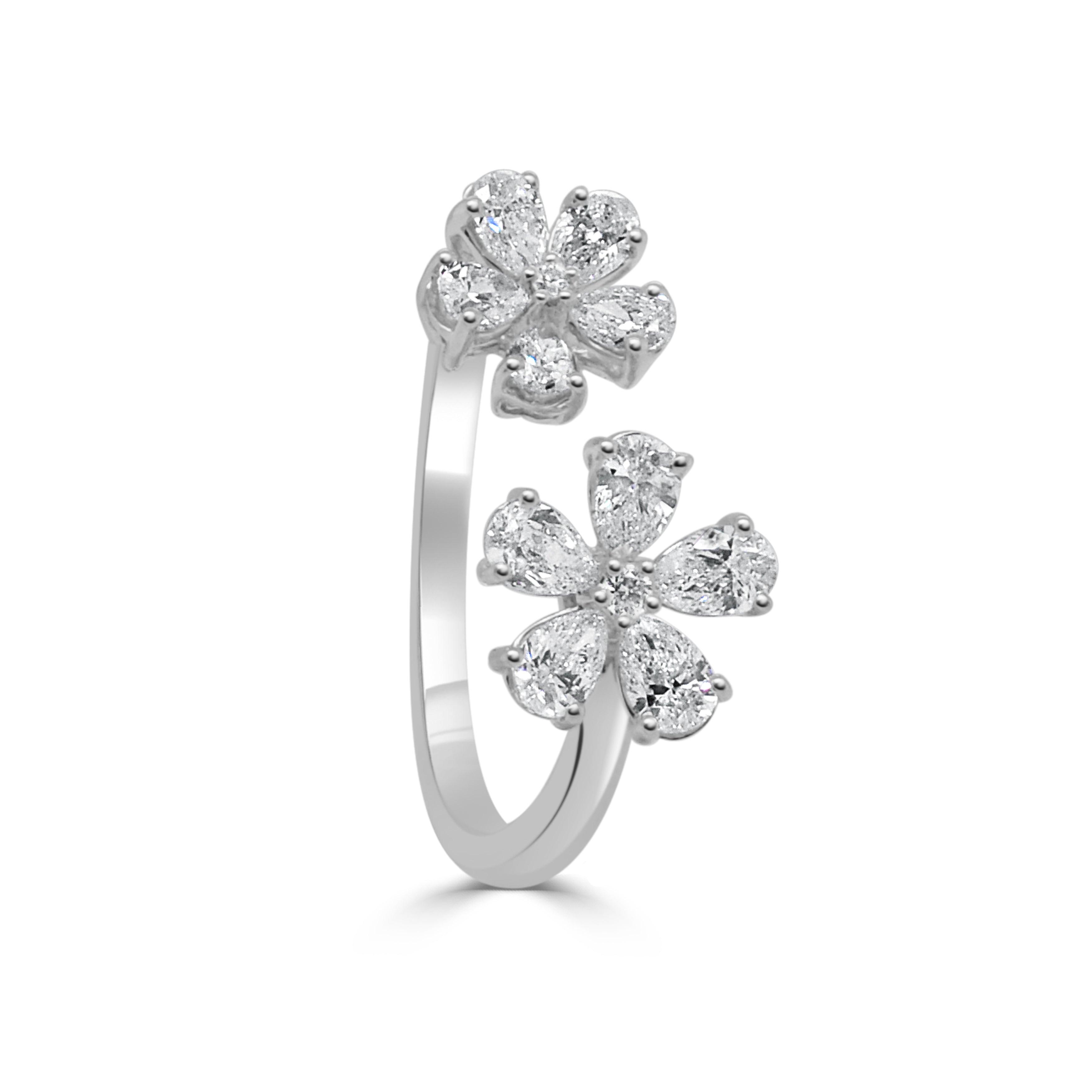 14K Gold Pear Shape Diamond Open Flower Ring - 0.79 CT