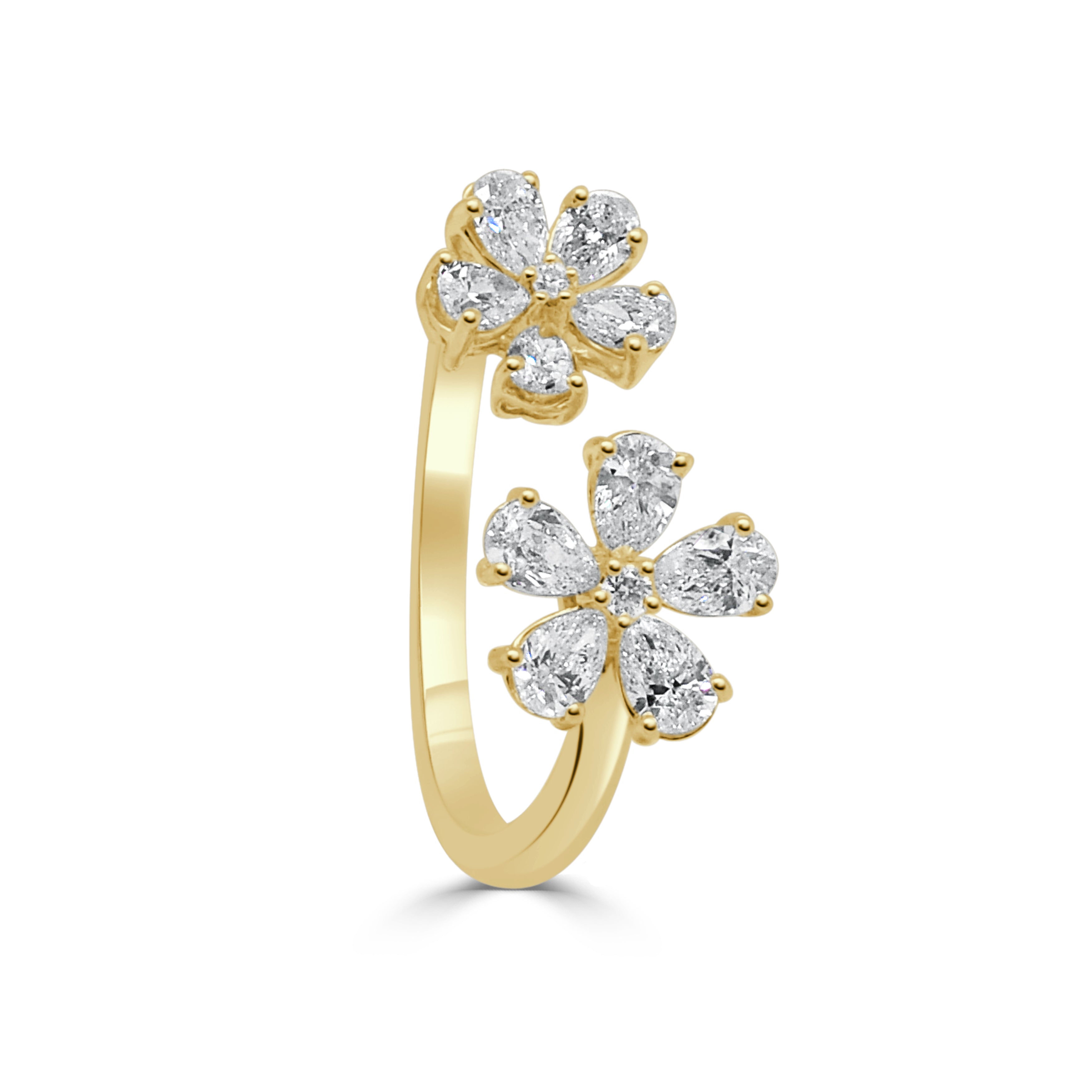14K Gold Pear Shape Diamond Open Flower Ring - 0.79 CT