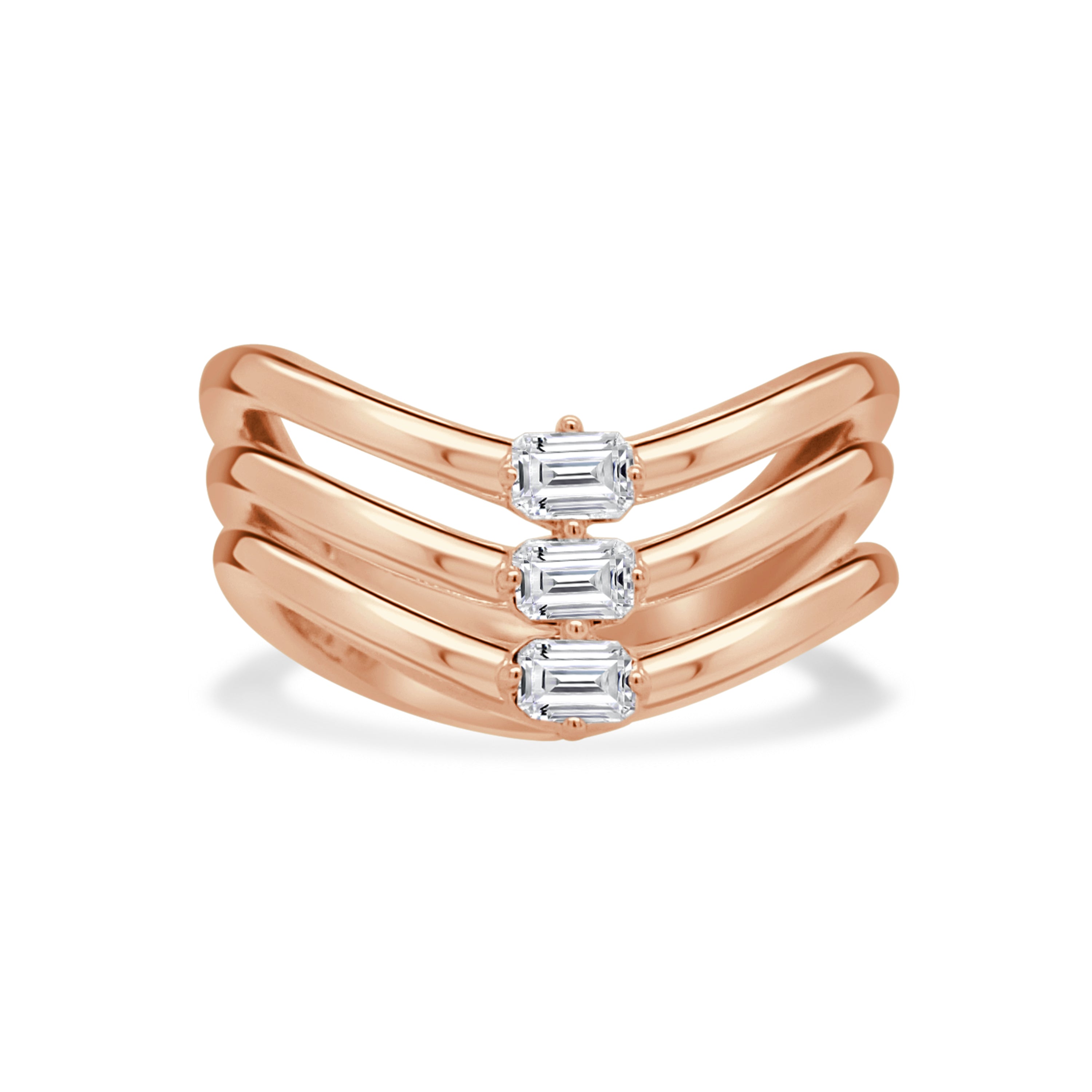 14K Gold 3 Stone Emerald Cut Diamond Ring - 0.46 CT