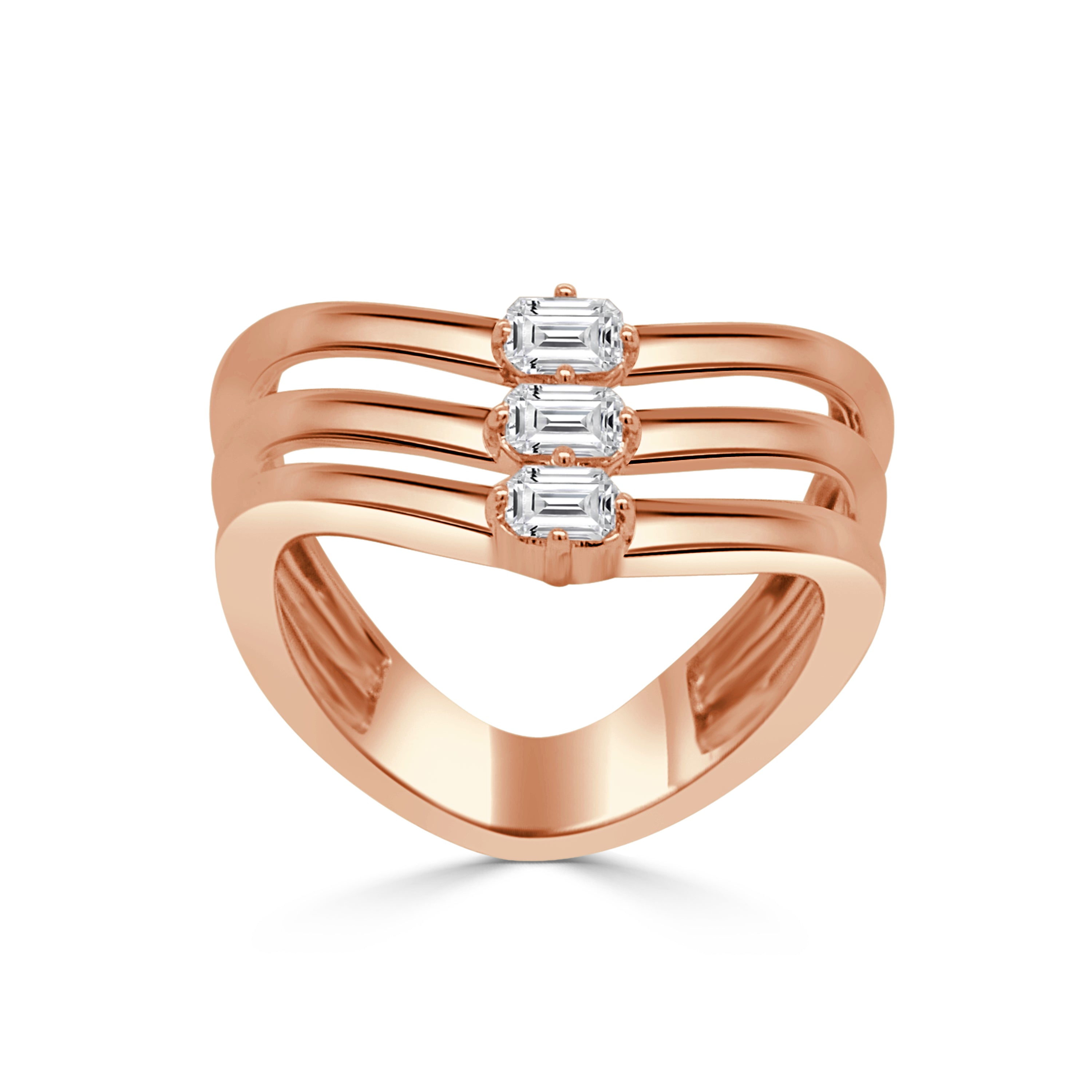14K Gold 3 Stone Emerald Cut Diamond Ring - 0.46 CT