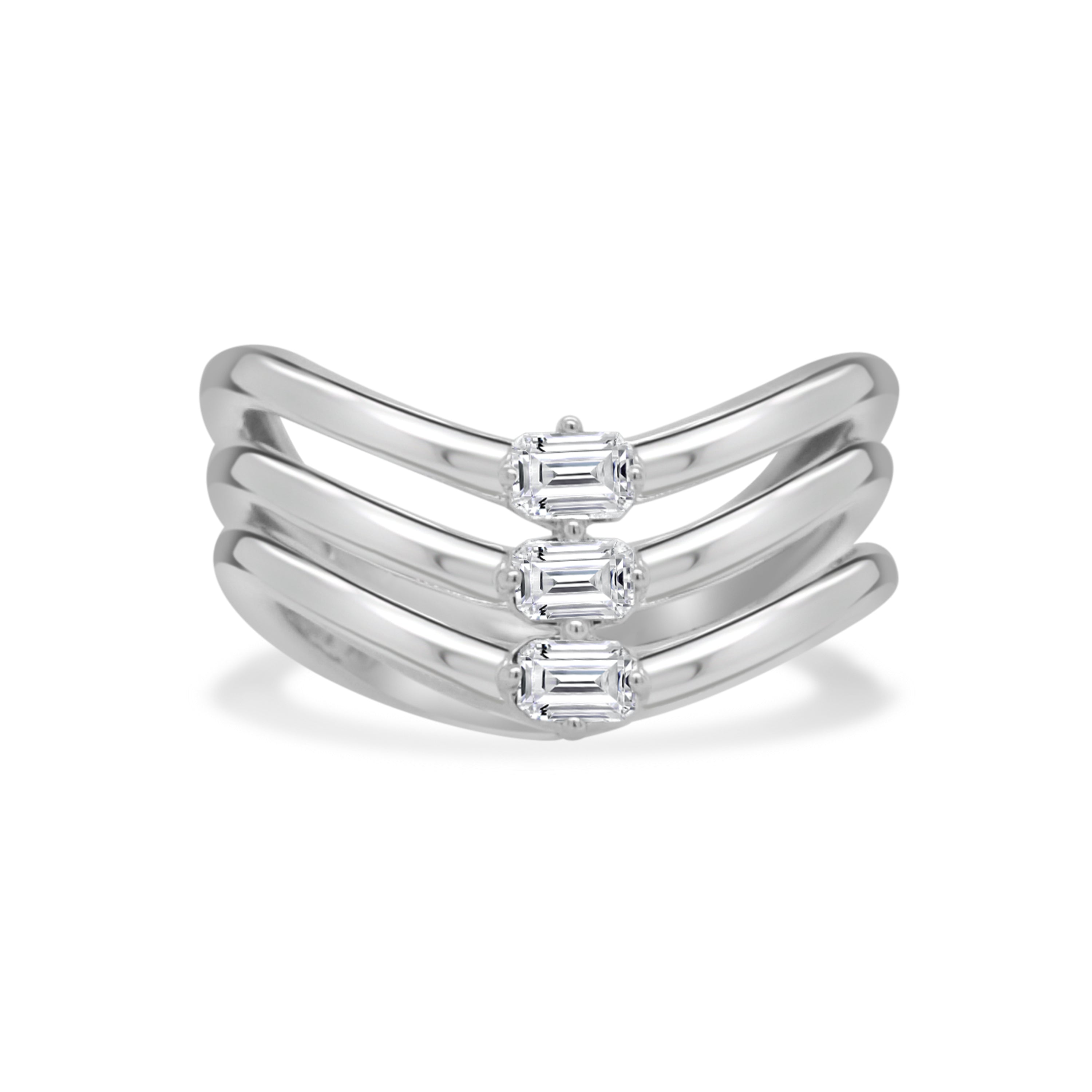 14K Gold 3 Stone Emerald Cut Diamond Ring - 0.46 CT