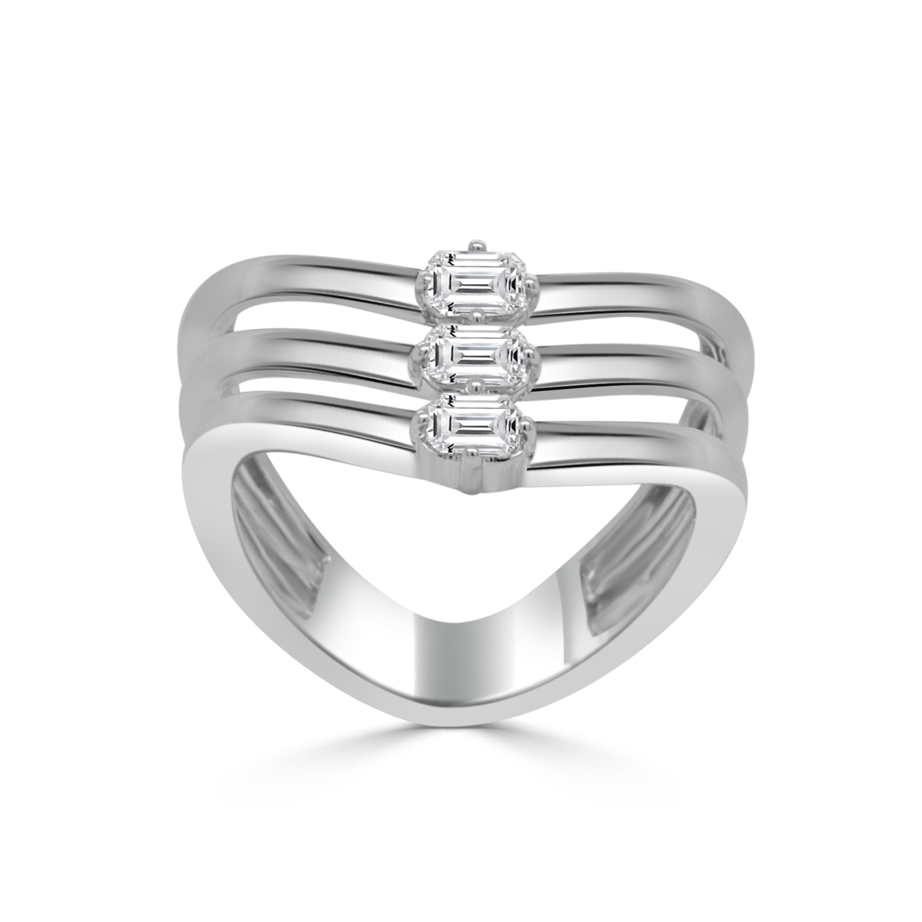 14K Gold 3 Stone Emerald Cut Diamond Ring - 0.46 CT