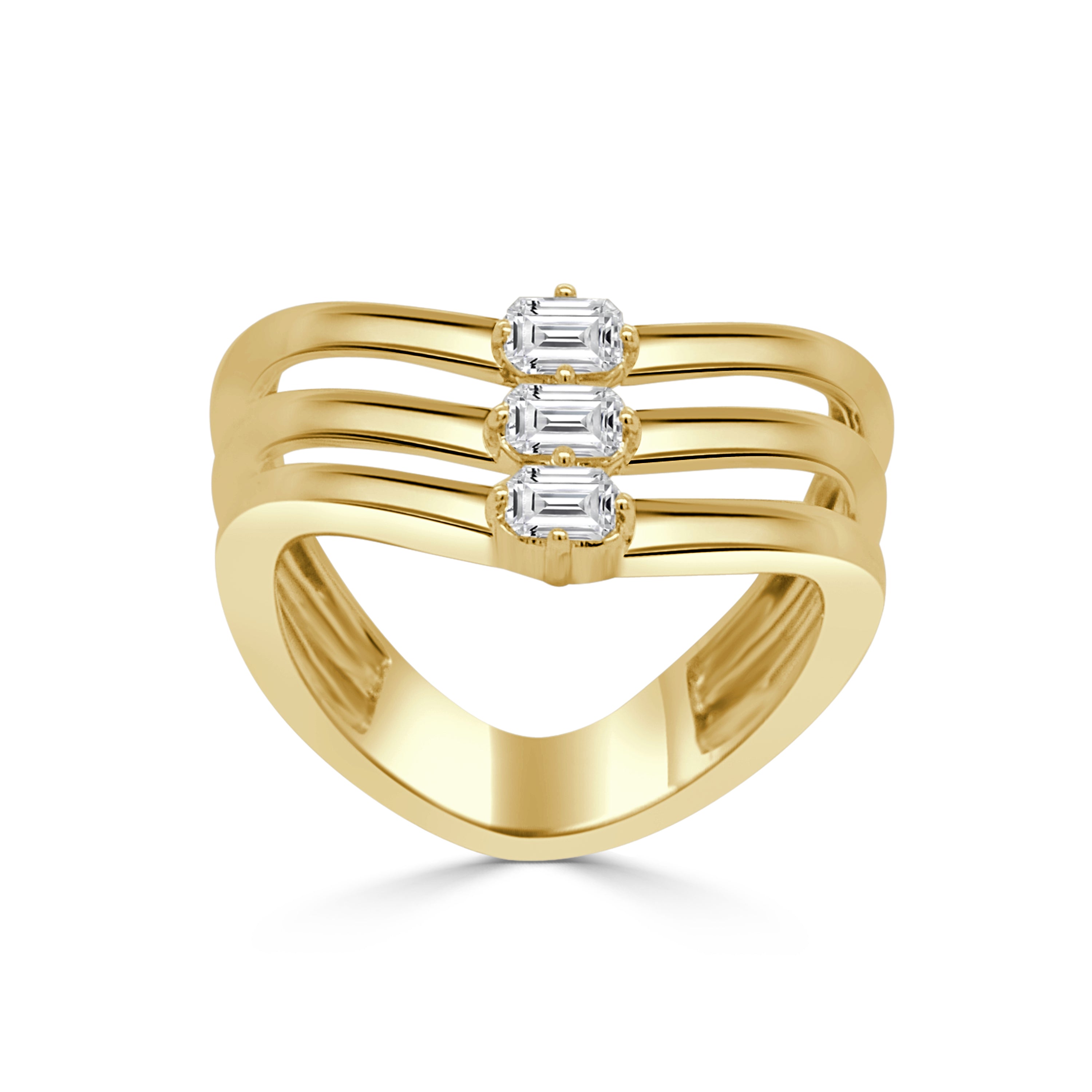 14K Gold 3 Stone Emerald Cut Diamond Ring - 0.46 CT