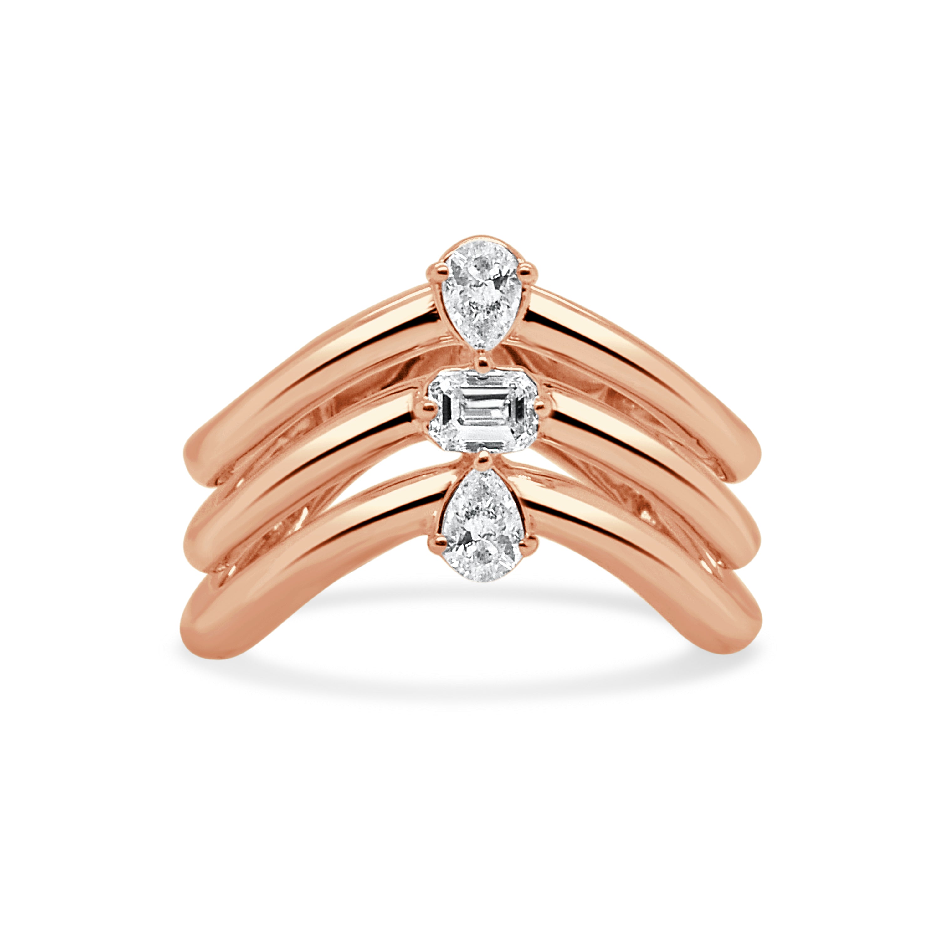 14K Gold 3 Stone Fancy Shape Diamond Ring - 0.34 CT