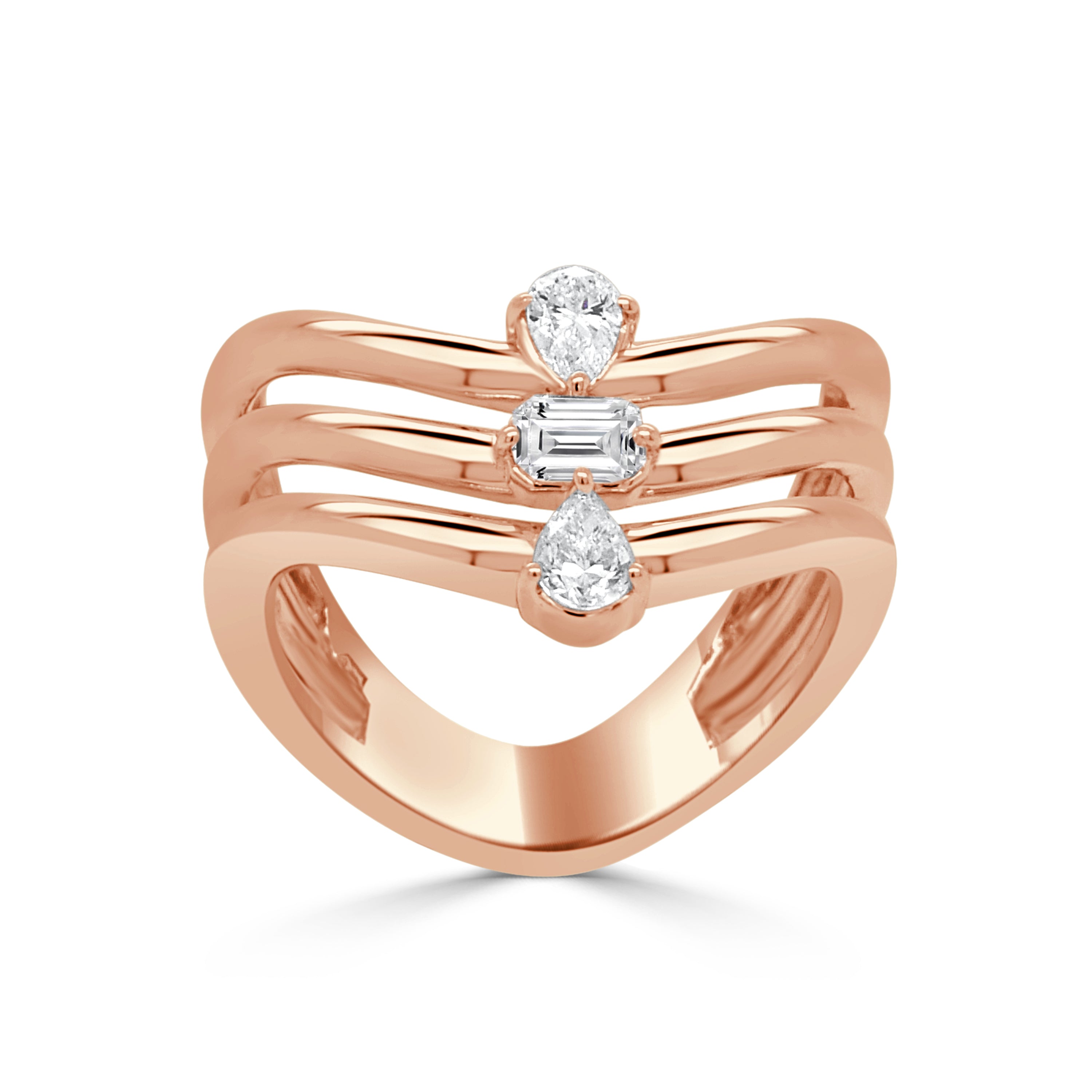 14K Gold 3 Stone Fancy Shape Diamond Ring - 0.34 CT