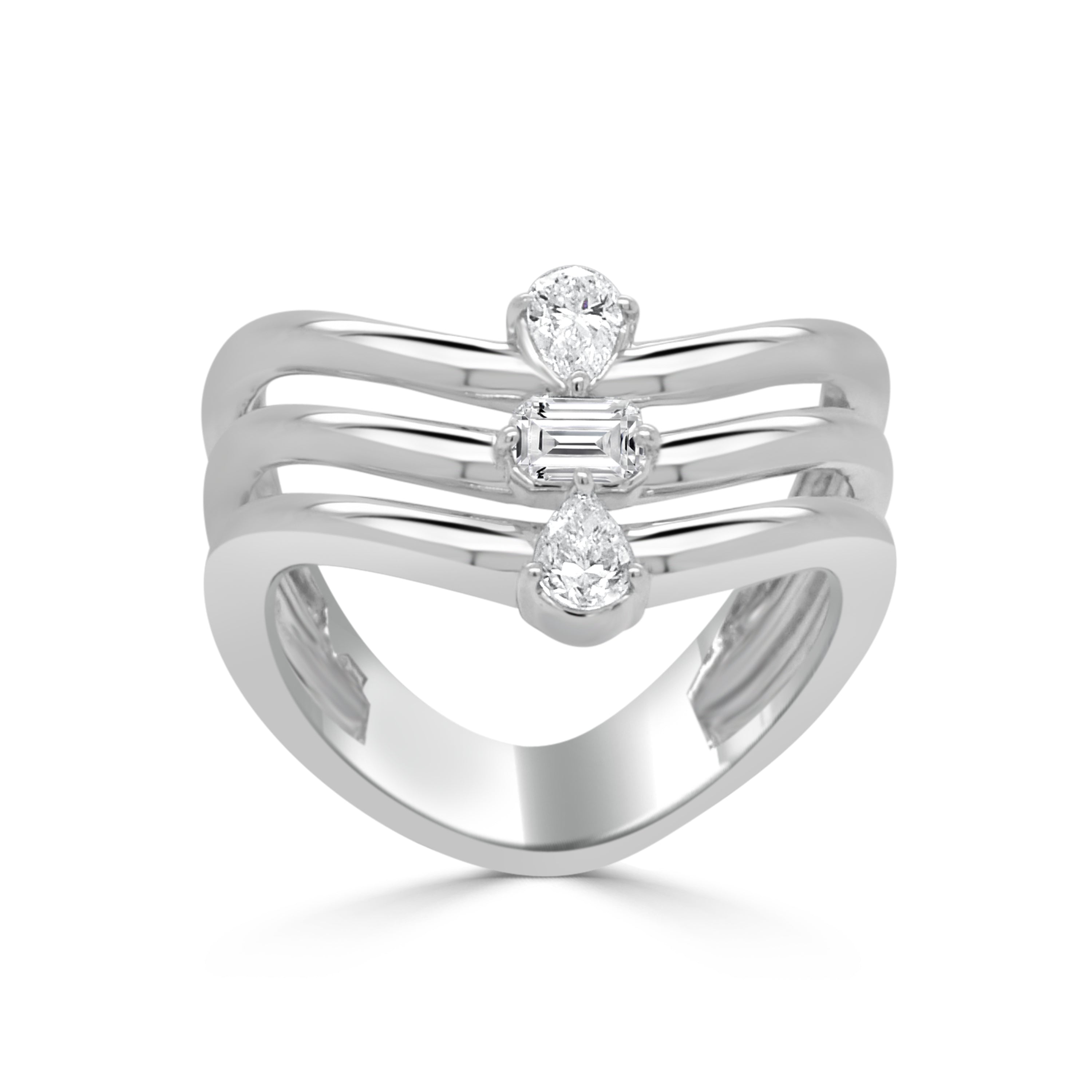 14K Gold 3 Stone Fancy Shape Diamond Ring - 0.34 CT