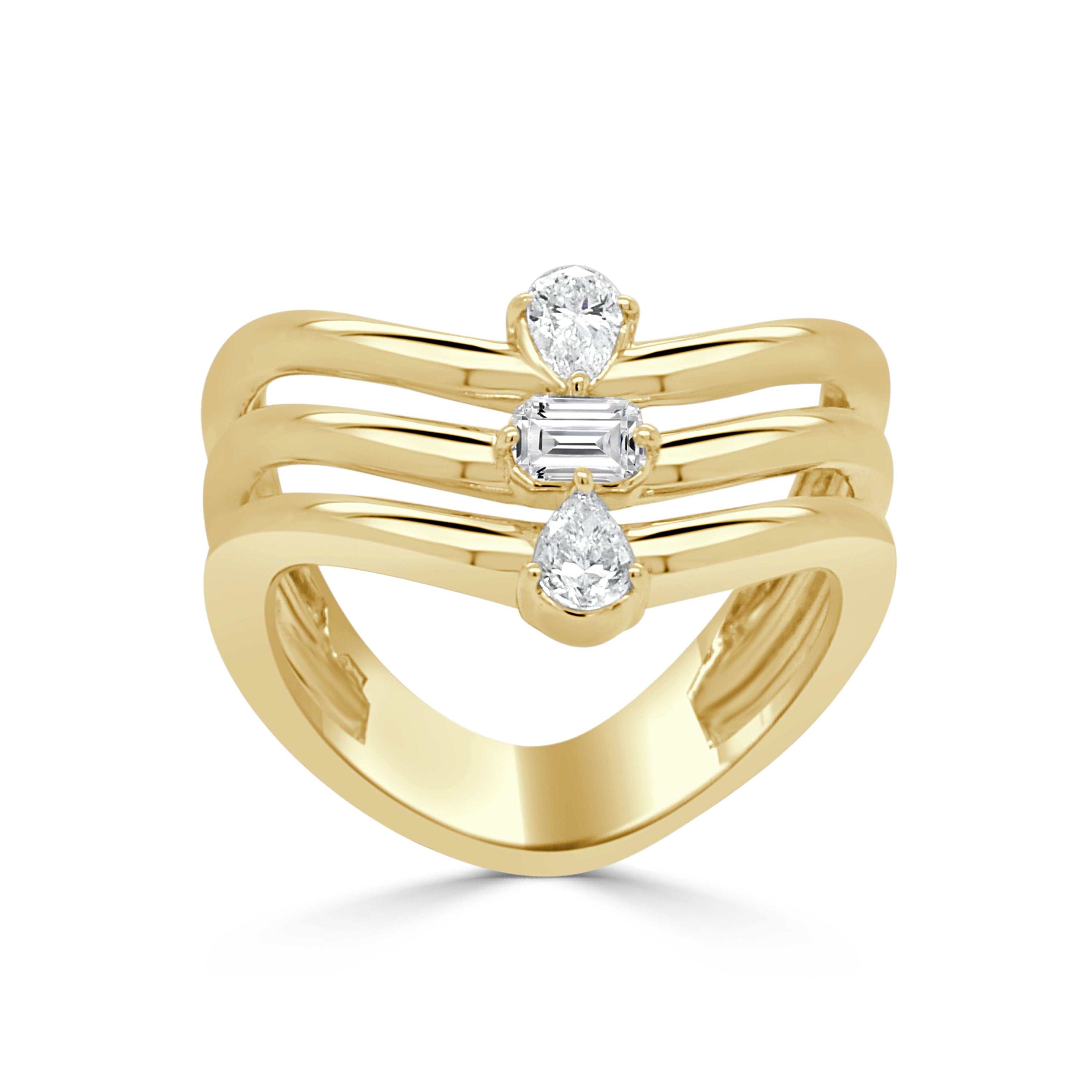 14K Gold 3 Stone Fancy Shape Diamond Ring - 0.34 CT