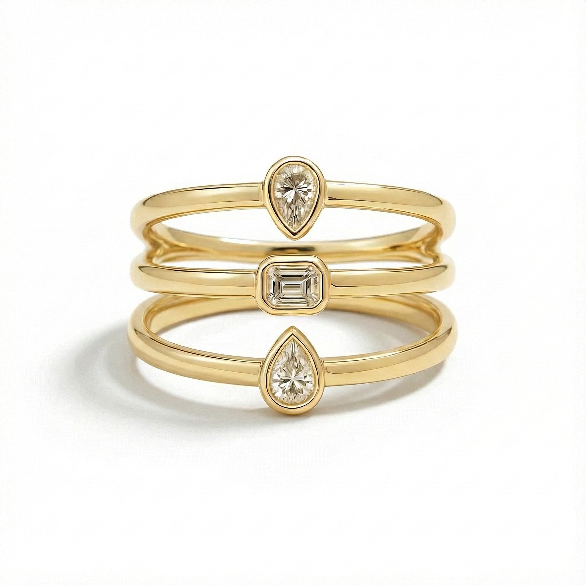 14K Gold & Diamond 3-Row Ring - 0.48ct