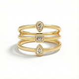 14K Gold & Diamond 3-Row Ring - 0.48ct