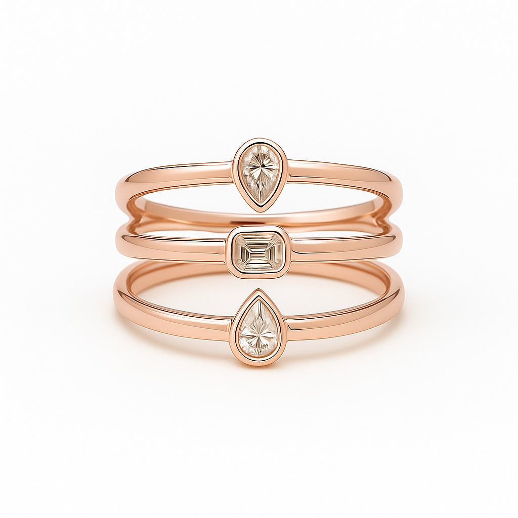 14K Gold & Diamond 3-Row Ring - 0.48ct