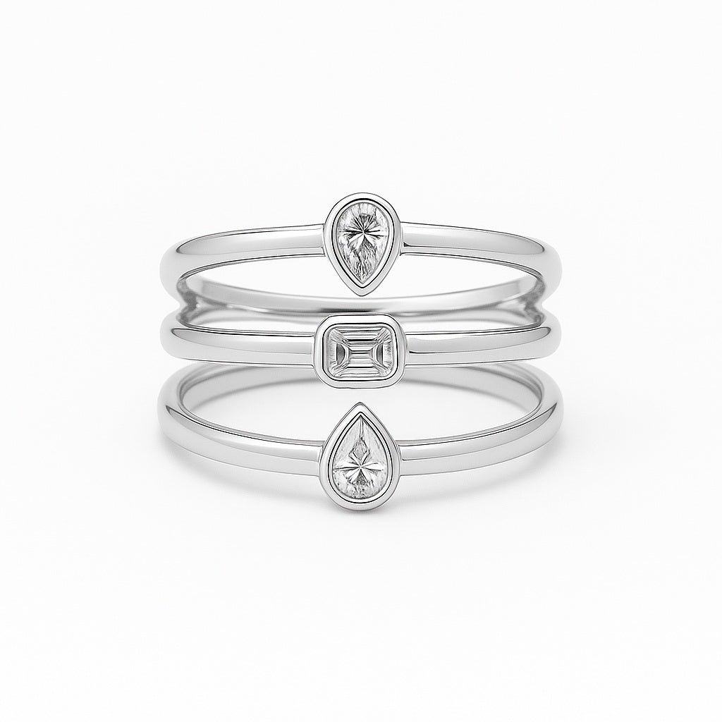 14K Gold & Diamond 3-Row Ring - 0.48ct