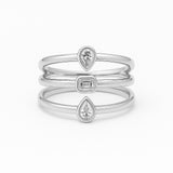 14K Gold & Diamond 3-Row Ring - 0.48ct