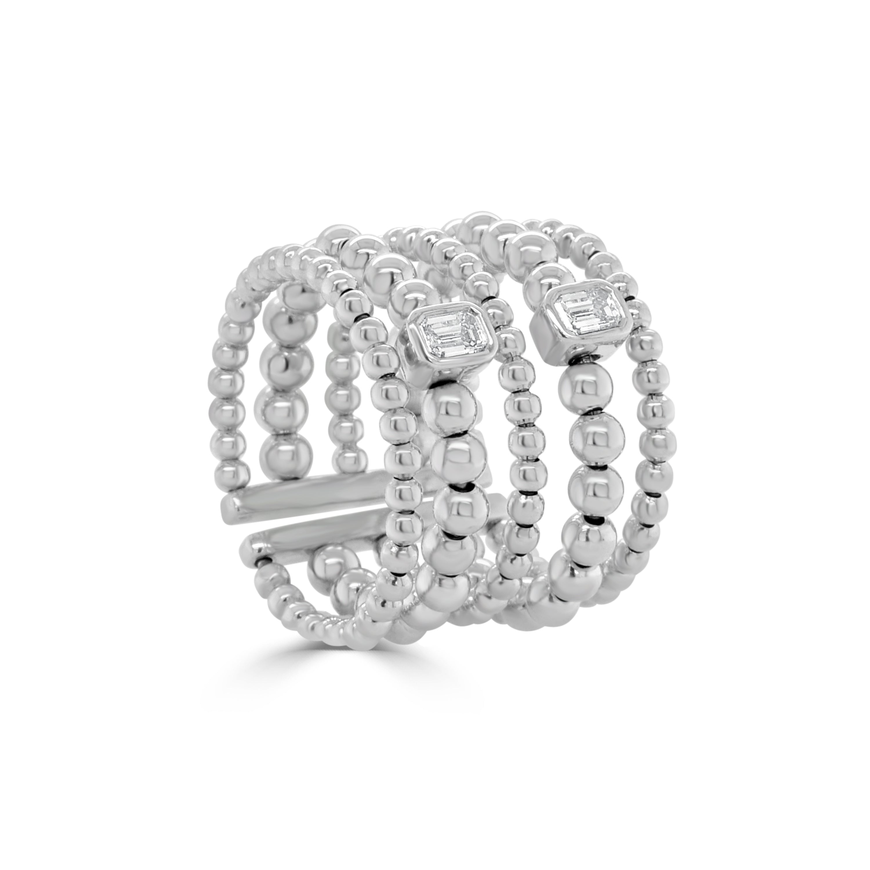 14K Gold Diamond Emerald Cut 5 Row Bead Ring - 0.29 CT