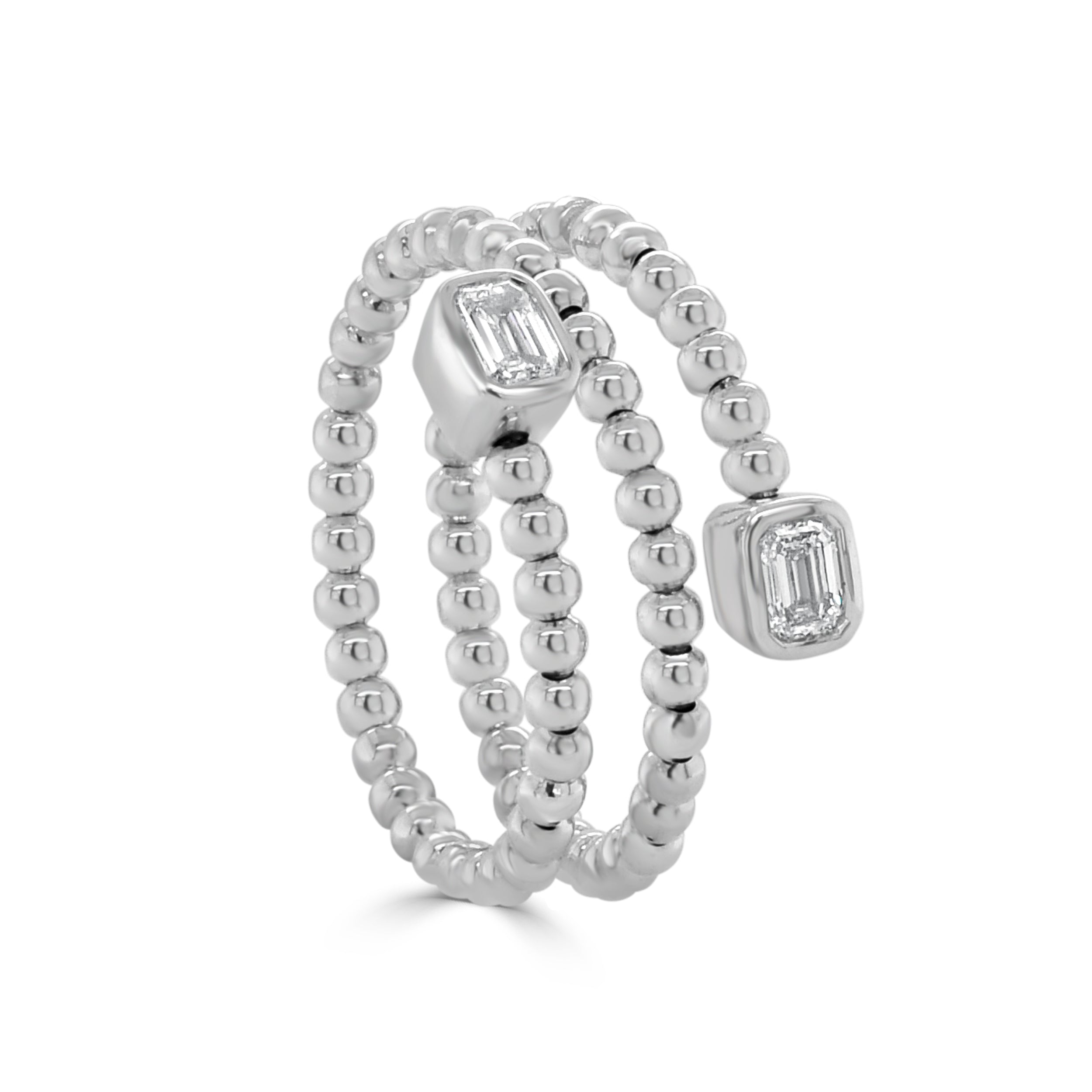 14K Gold Diamond Emerald Cut Bead Bypass Ring - 0.28 CT