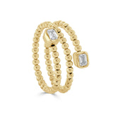 14K Gold Diamond Emerald Cut Bead Bypass Ring - 0.28 CT