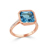 14K Gold Blue Topaz & Diamond Ring- 4.70 CT