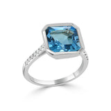 14K Gold Blue Topaz & Diamond Ring- 4.70 CT