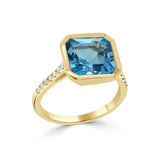 14K Gold Blue Topaz & Diamond Ring- 4.70 CT