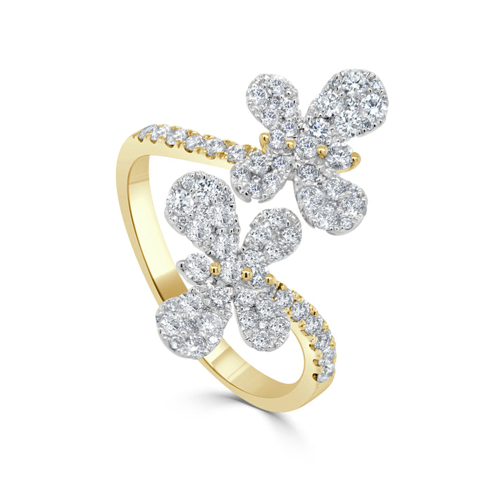 14K Gold & Diamond Double Butterfly Ring