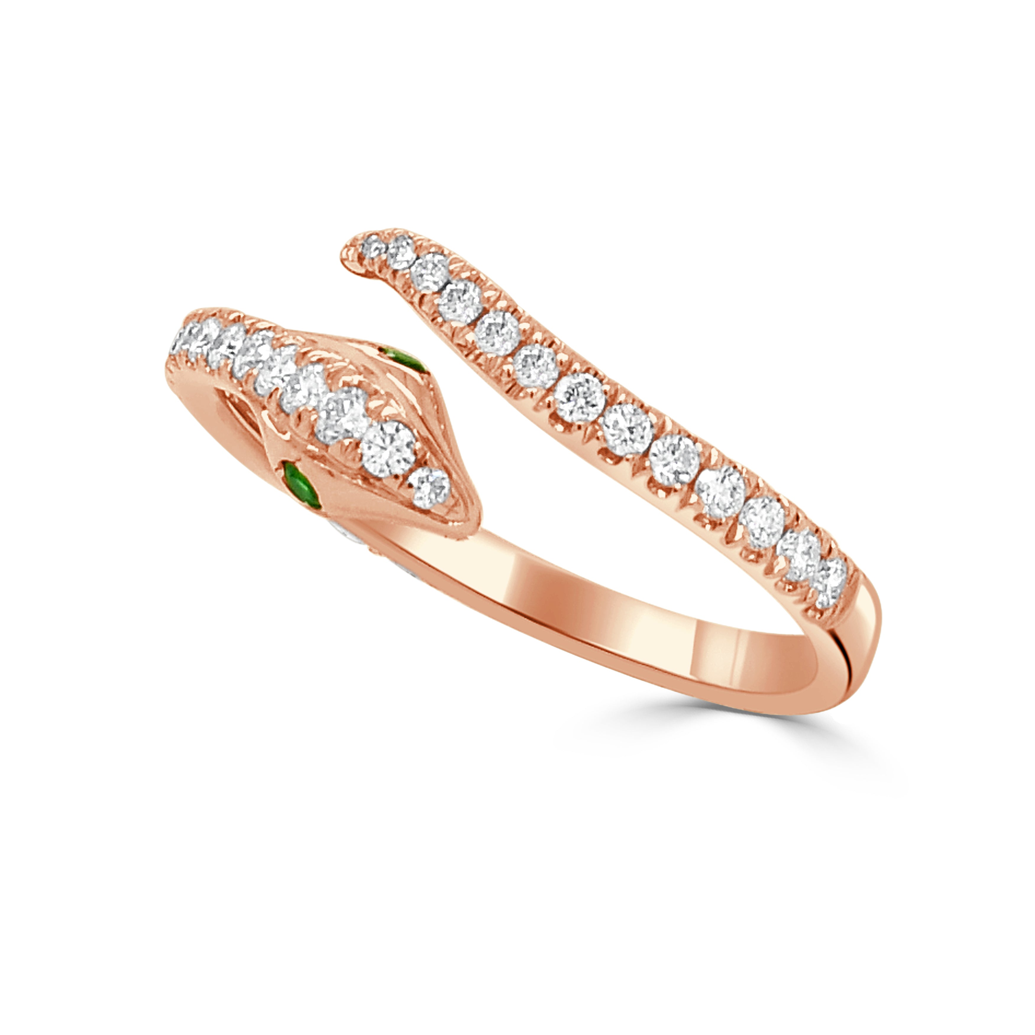 14K Gold Tsavorite & Diamond Snake Ring