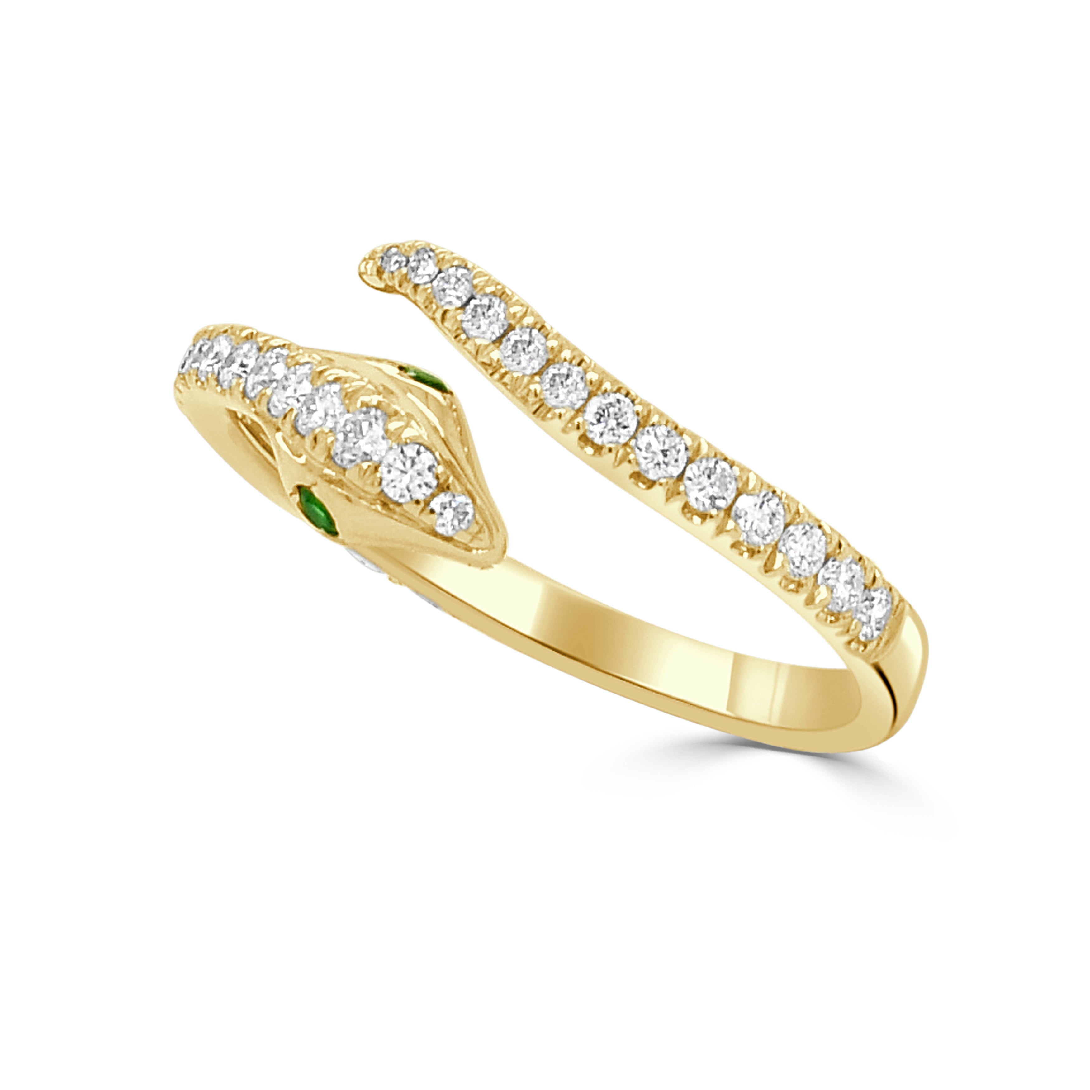 14K Gold Tsavorite & Diamond Snake Ring